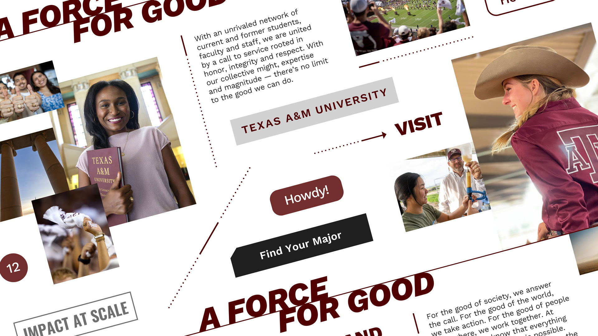 Collage of design elements used by Texas A&M University