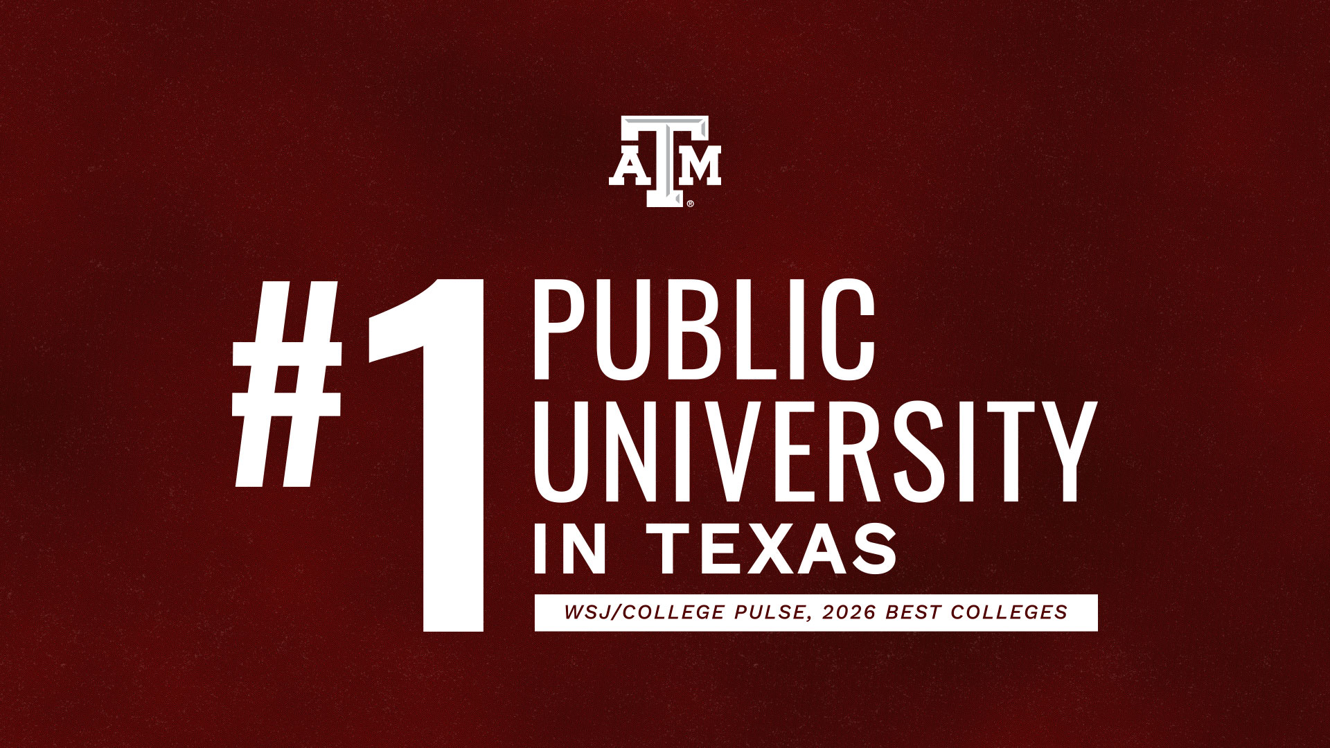 Social media graphic showing Texas A&M's ranking of #1 in Texas on top of a maroon background