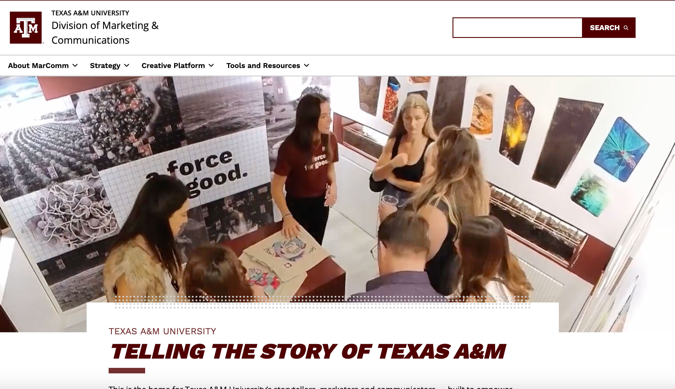 A screenshot from the Texas A&M Marketing and Communications' website