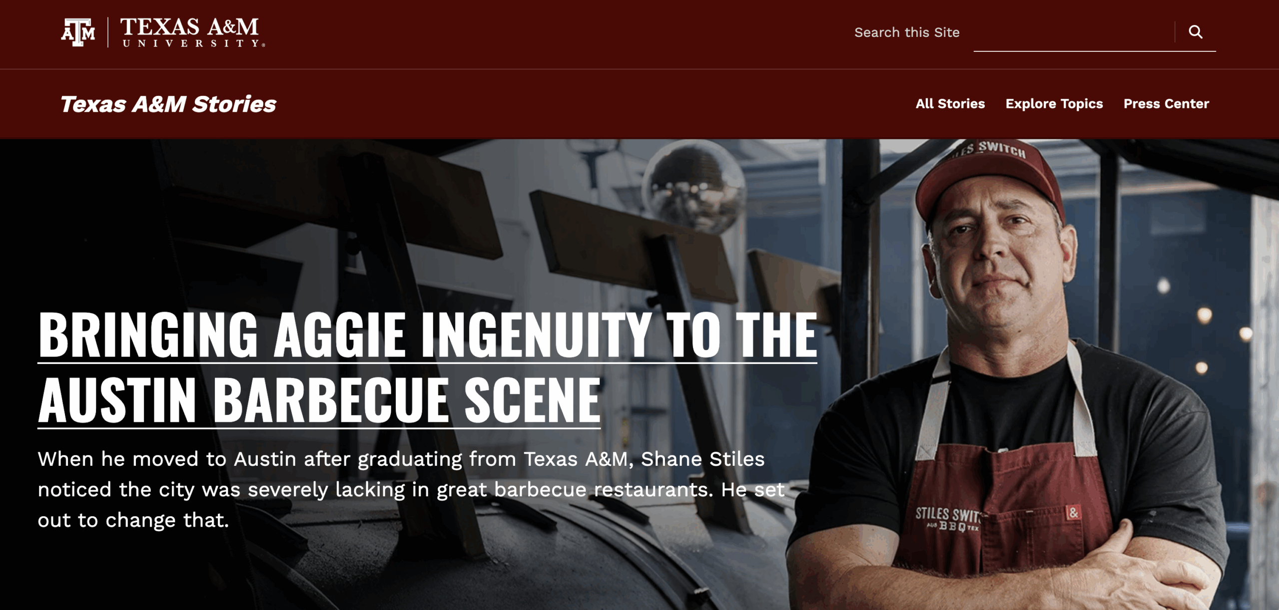 Screenshot of the Stories site homepage to showcase Aggie UX components on the site