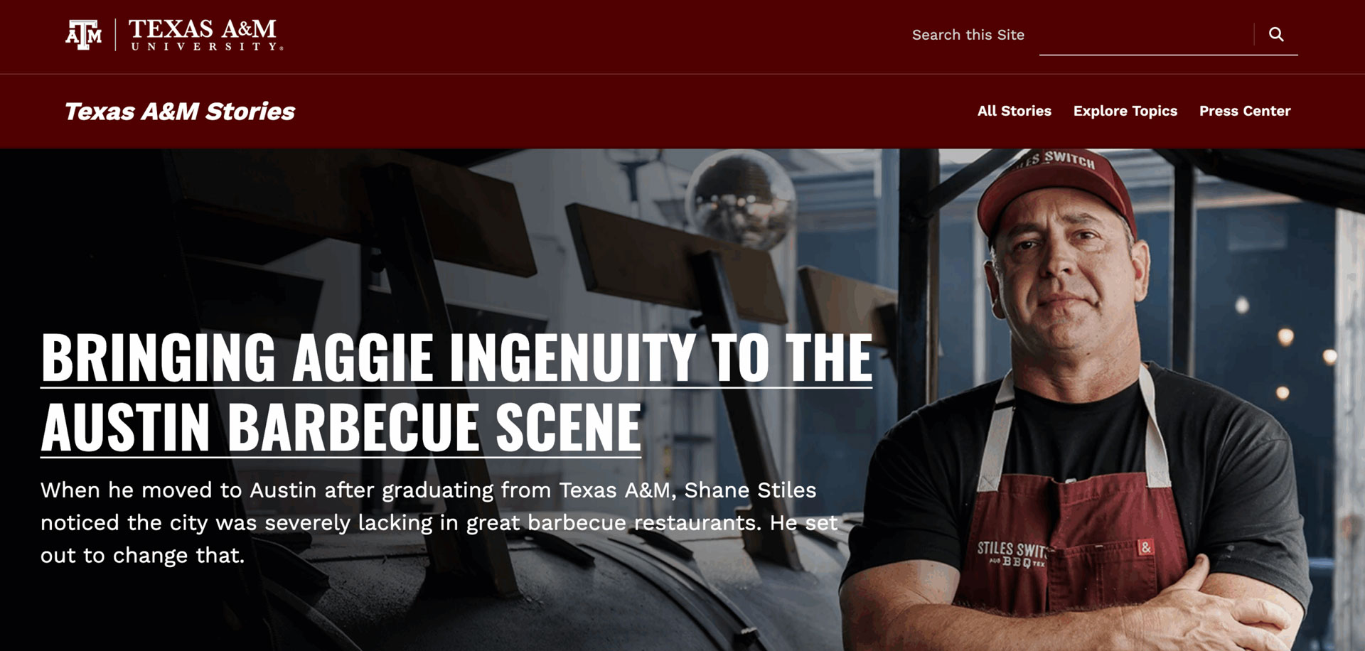 Screenshot of the Stories site homepage to showcase Aggie UX components on the site
