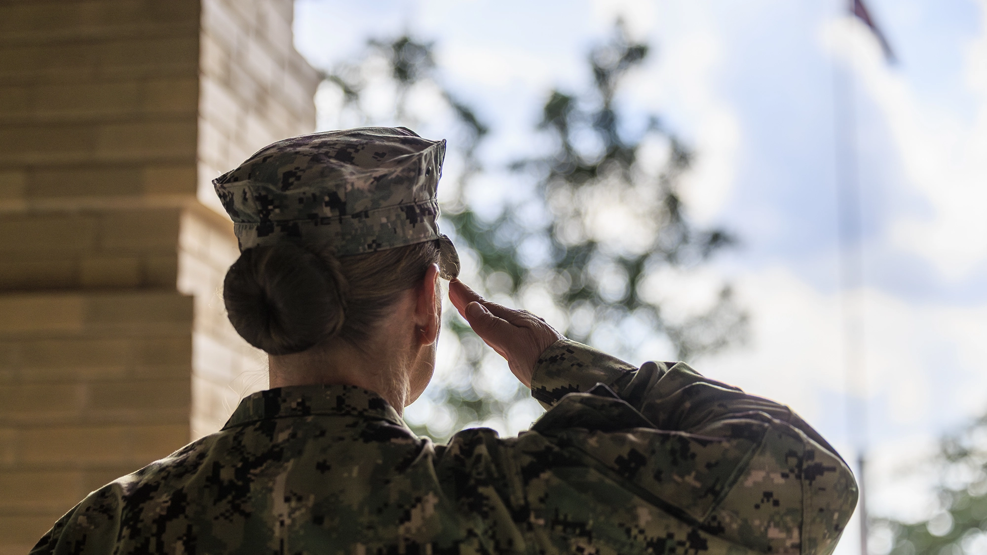 Person in Uniform saluting the flag