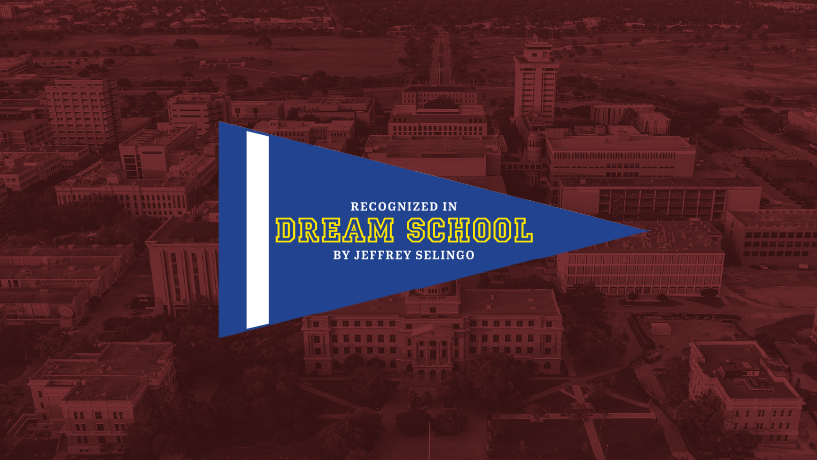 Dream school pennant on a maroon duotone background