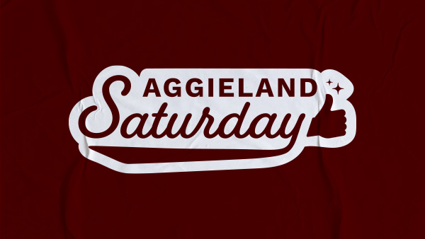 Aggieland saturday mark on a maroon textured background