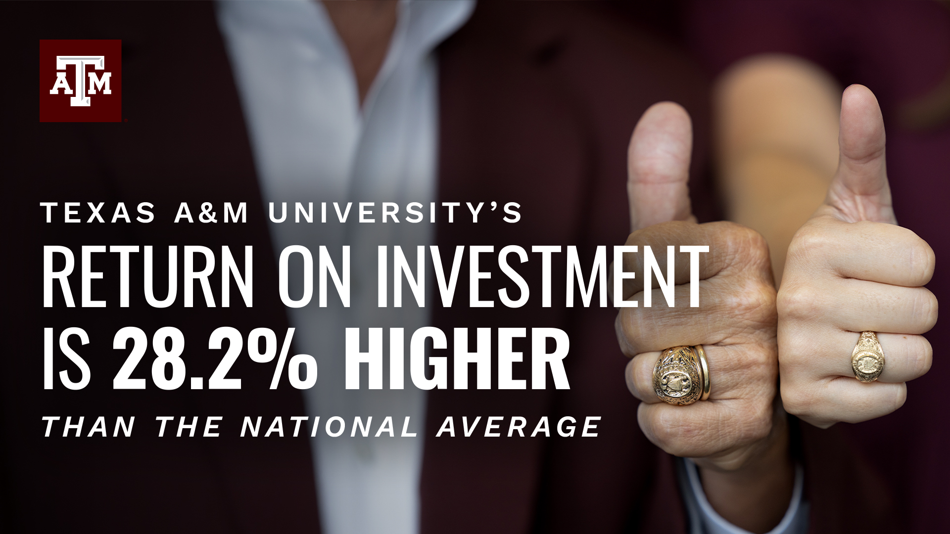 A social graphic for the return on investment offered with a Texas A&M degree