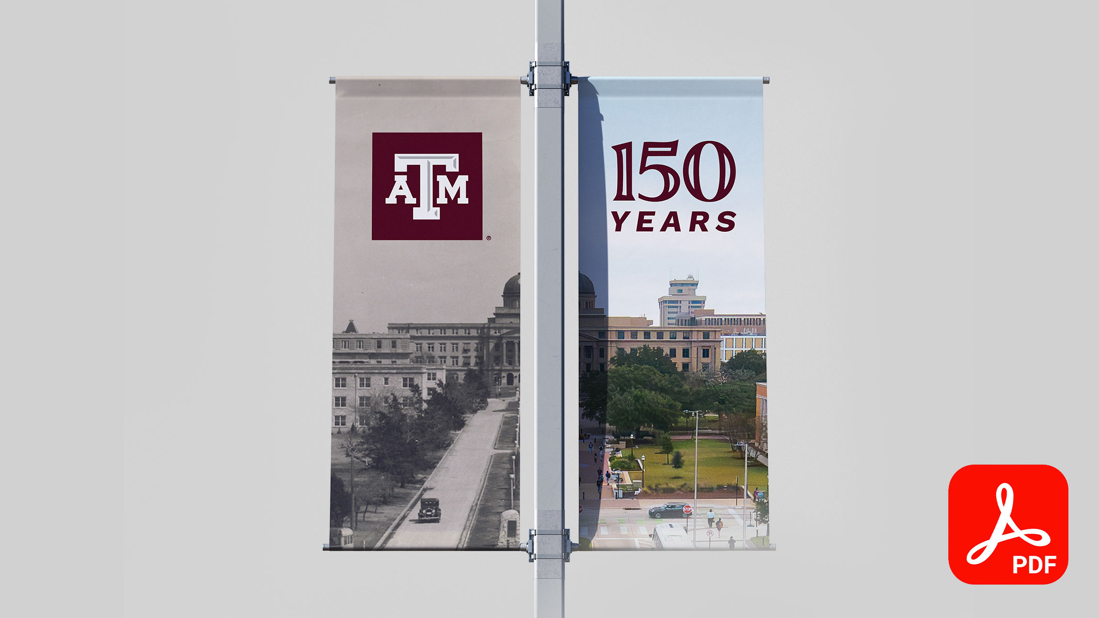 Mockup of the 150th Anniversary lightpole banners available to the community